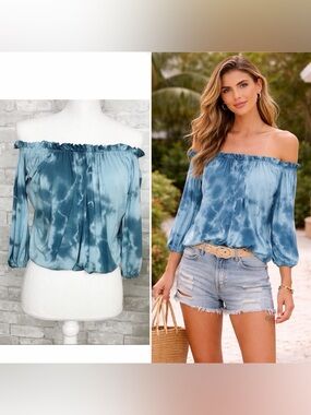 Urban X | Y2K Blue Tie Dye Quarter Sleeve Top Small